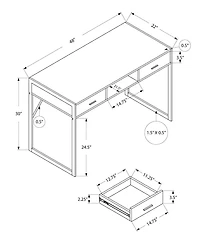 Monarch Specialties Bureau, Bureau À Domicile, Ordinateur Portable, Tiroirs De Rangement, 48"l, Travail, Métal, Stratifié, Brun, Gris, Contemporain, Moderne
