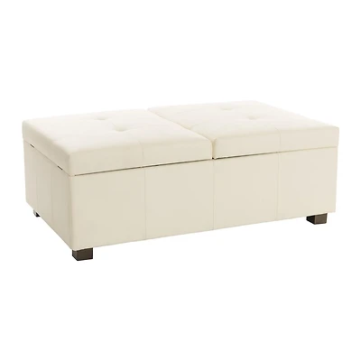 CorLiving Antonio Premium Faux Leather Deluxe Double Storage Ottoman with Wood Legs