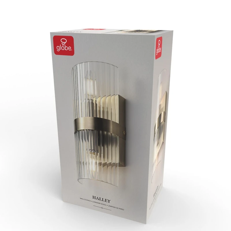 2-Light Matte Brass Wall Sconce with Ribbed Glass Shade