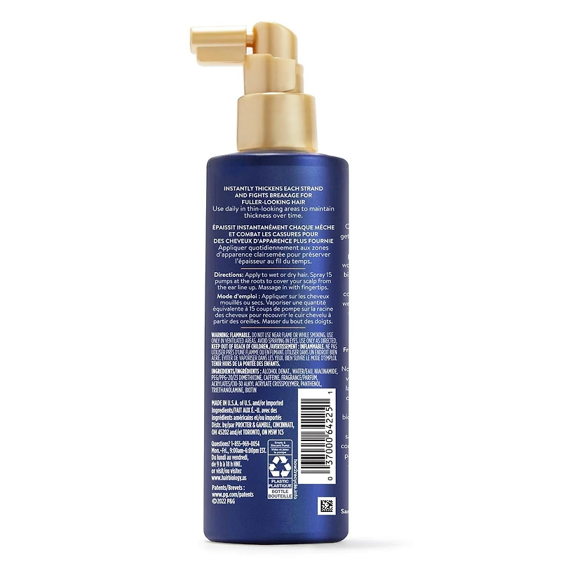 Vaporisateur épaississant à la biotine Hair Biology avec caféine et biotine pour des cheveux plus épais, plus fournis et plus résistants 190ML