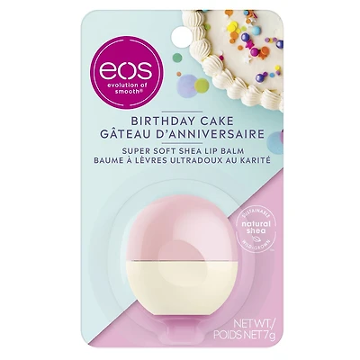 Baume labial ultradoux eos Birthday Cake, hydratation longue durée, en sphère de 7 g
