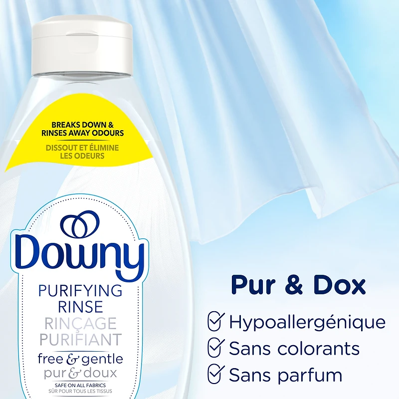 Downy Rinse & Refresh Free & Gentle Laundry Odour Remover and Fabric Softener, Fragrance Free, No Dyes or Heavy Perfumes, 1.43 L