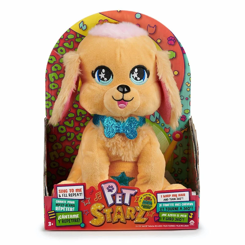Pet Starz (Animaux vedettes, Étoile montante, Toutou vedette) –Billy le Golden Retriever- Peluche star du rock dansante