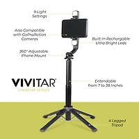 LED Lights Selfie Stick Quad Tripod, Wireless Dual LED Lights
