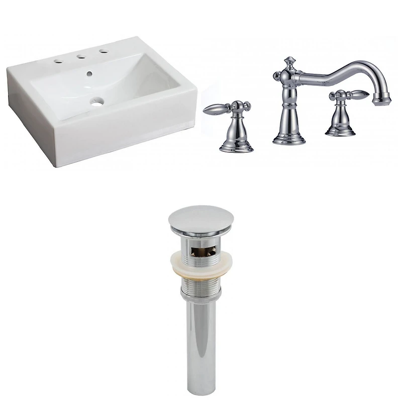 21-in. W Wall Mount White Bathroom Vessel Sink Set For 3H8-in. Center Faucet AI-26129