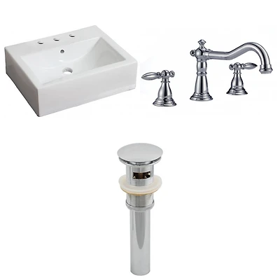21-in. W Wall Mount White Bathroom Vessel Sink Set For 3H8-in. Center Faucet AI-26129