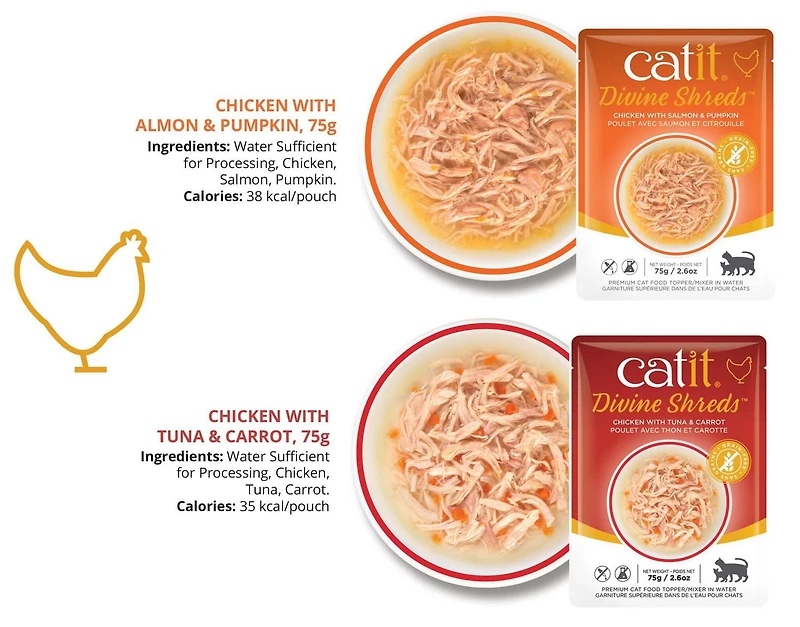 Catit Divine Shreds - Chicken with Tuna & Carrot - 75g Pouch