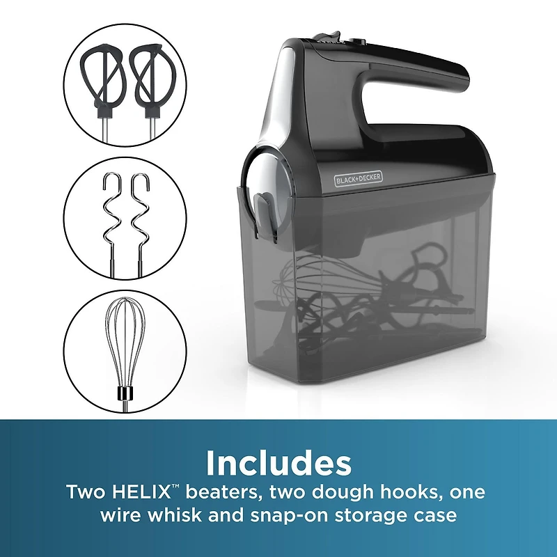 Mélangeur à main Black+Decker Helix Performance Premium, mélangeur à 5 vitesses, noir, MX610BC