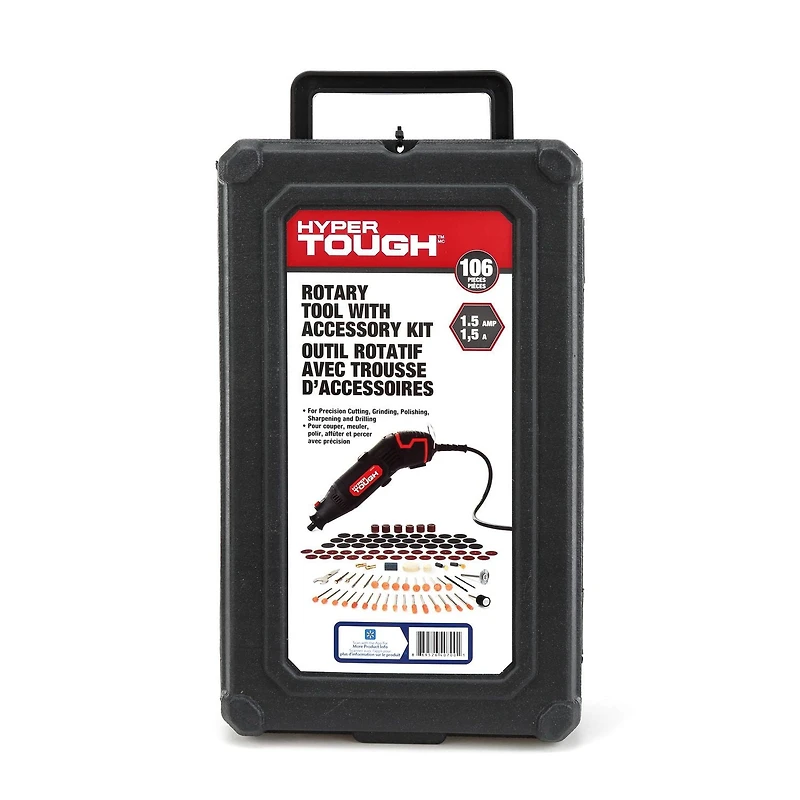 Outil rotatif filaire Hyper résistant de 1,5 A, vitesse variable avec 105 accessoires rotatifs et étui de rangement, état neuf, 120 V HYPER TOUGH 1.5AMP 106 juegos de herramientas giratorias