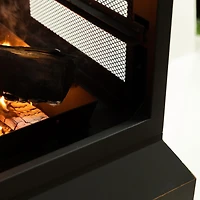 Deko Living 26" Square Outdoor Steel Wood Burning Fireplace with Cast Iron Cooking Grill, Log Storage and Poker
