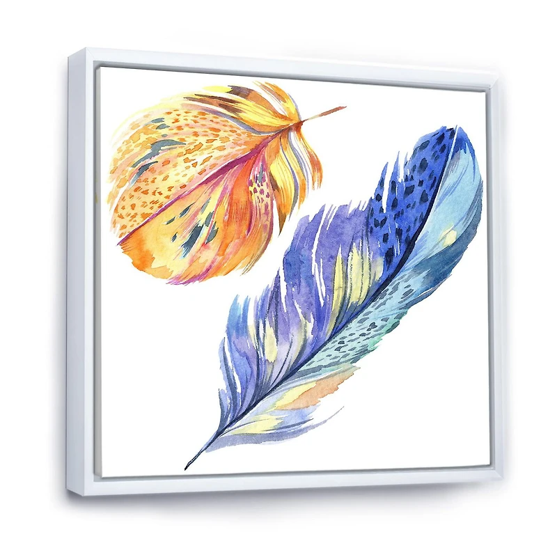 Designart Plume d'oiseau bleu coloré de l'aile ART MURAL À CADRE FLOTTÉ