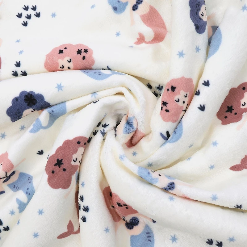 Marina Decoration Reversible Rich Printed Woven Fluffy Plush Soft Warm Flannel Fleece Children Throw Sherpa Kids Blanket, 40 x 50 Inch Pink Mermaid with White Base Pattern