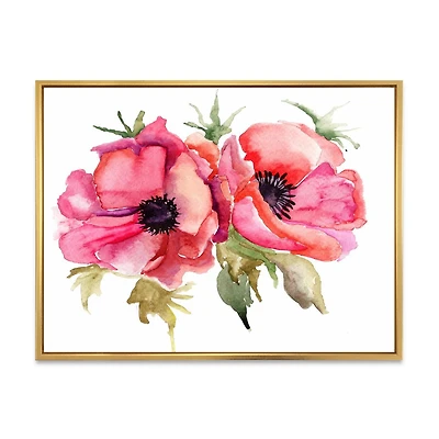 Designart Fleurs de pavot stylisées ART MURAL À CADRE FLOTTÉ