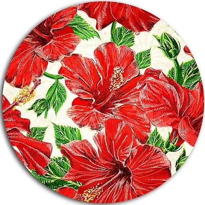 Art mural floral en métal Design Art Modèle de fleurs d'hibiscus ultra brillant en cercle