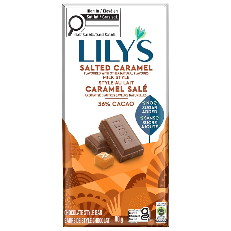 Lily's Salted Caramel Milk Chocolate Style Bar 80g, Lily's Salted Caramel Milk Chocolate Style Bar
