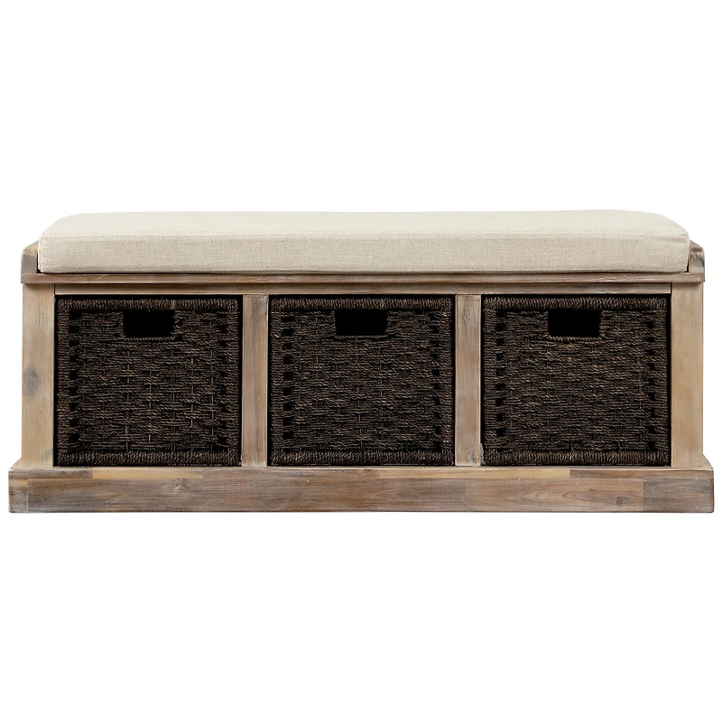 Banc de rangement rustique Noble House avec 3 paniers amovibles en rotin classique, couleur espresso