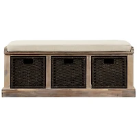 Banc de rangement rustique Noble House avec 3 paniers amovibles en rotin classique, couleur espresso