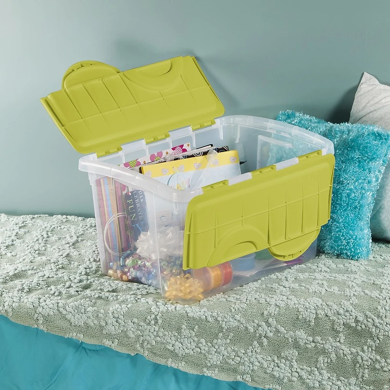 Sterilite 45L Hinged Lid Storage Box- Green, 45L