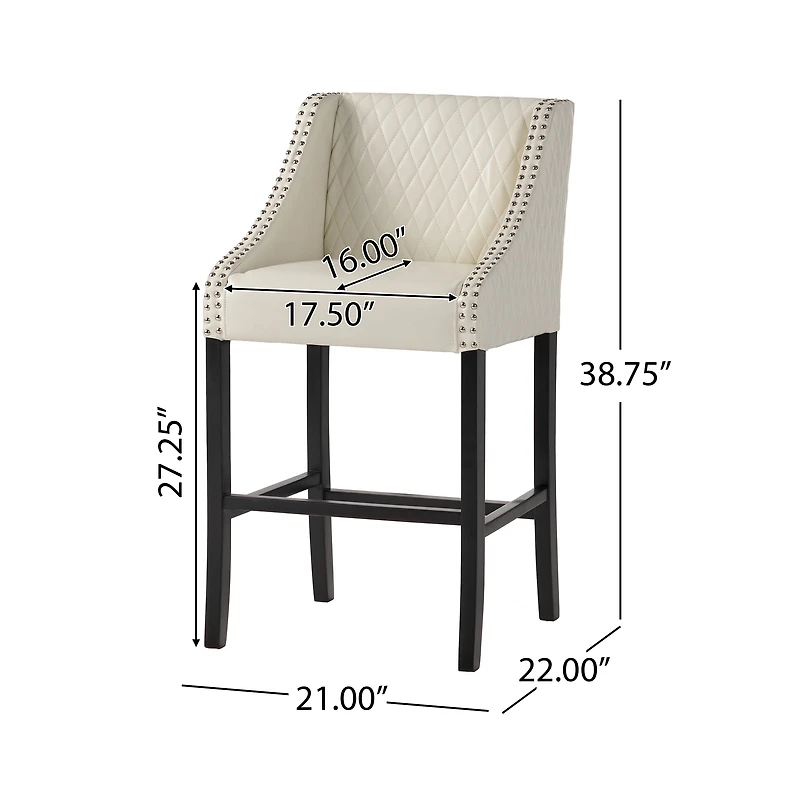 Noble House Eaton Barstool,Bonded Quilted Leather,Ivory