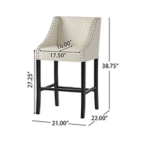 Noble House Eaton Barstool,Bonded Quilted Leather,Ivory