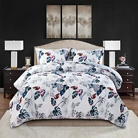 Marina Decoration Home Decor Ultra Soft Luxury Fluffy Goose Down Alternative Bedding Printed Comforter Set, Modern Green Leaves Pattern