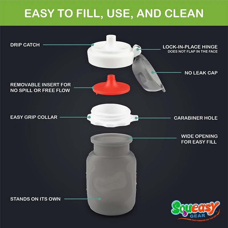 Squeasy Gear - Pochette alimentaire réutilisable pour bébé Snacker avec insert anti-déversement