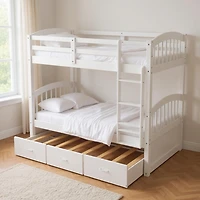 Homy Casa Twin Over Twin Bunk Bed with Trundle and Drawers for Shared Rooms Family Homes