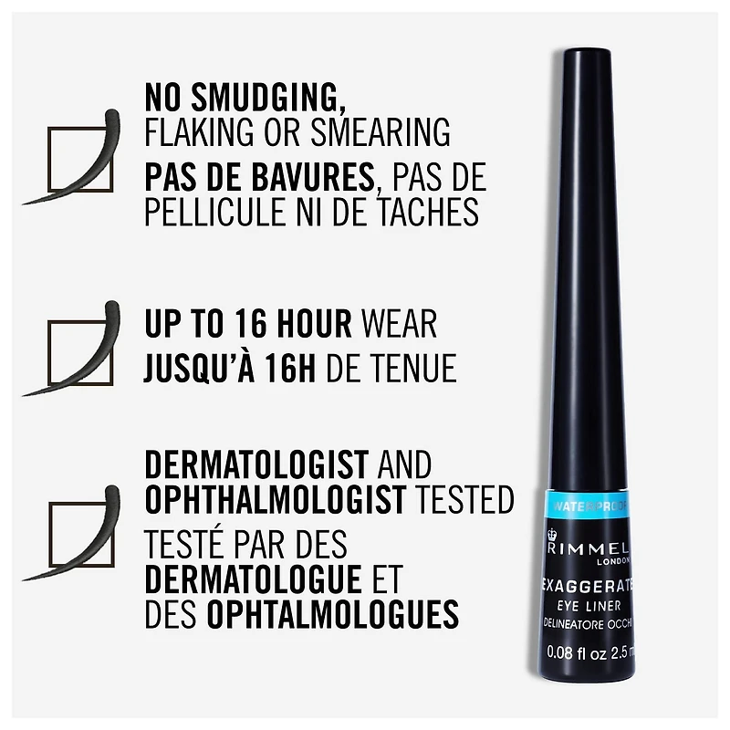 Rimmel Traceur liquide précision Scandaleyes Exaggerate, formule longue tenue jusqu’à 16 heures, 100% Sans Cruauté Traceur intensément pigmenté