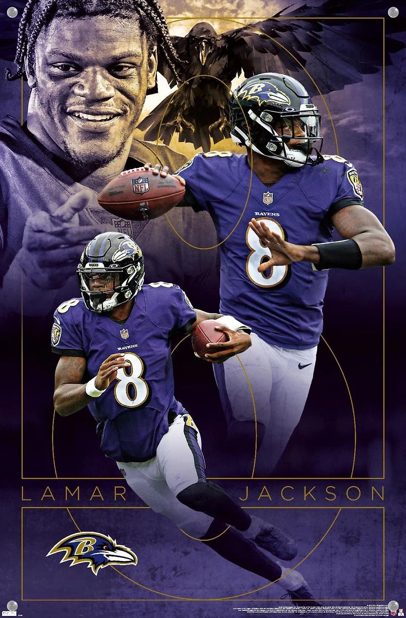 NFL Baltimore Ravens - Lamar Jackson 20 Wall Poster, 22.375" x 34" Framed