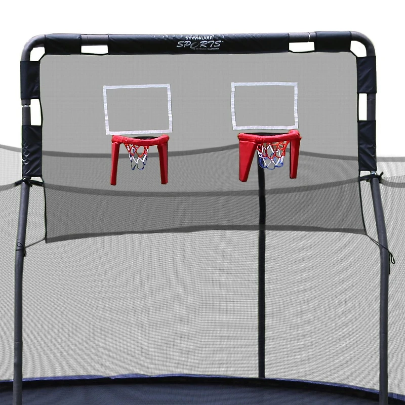 SKYWALKER TRAMPOLINES Double fixation de jeu de basket-ball pour trampolines extérieurs ronds de 15 pieds, matériaux souples pour une plongée en toute sécurité