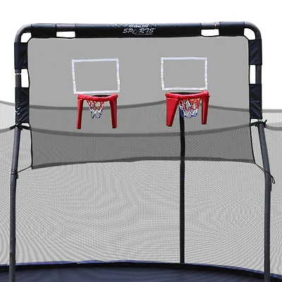 SKYWALKER TRAMPOLINES Double fixation de jeu de basket-ball pour trampolines extérieurs ronds de 15 pieds, matériaux souples pour une plongée en toute sécurité
