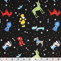 Tissu au mètre en coton Fabric Creations à motif de noir à pois et chiens