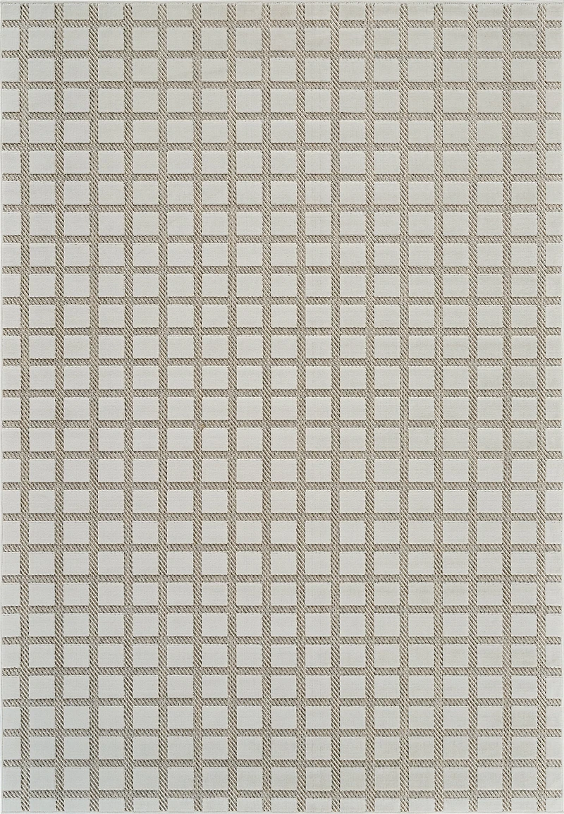 Tapis d'interieur exterieur a carreaux Rug Branch Maise, beige creme, moderne - Entree, couloir, salle de bain et cuisine