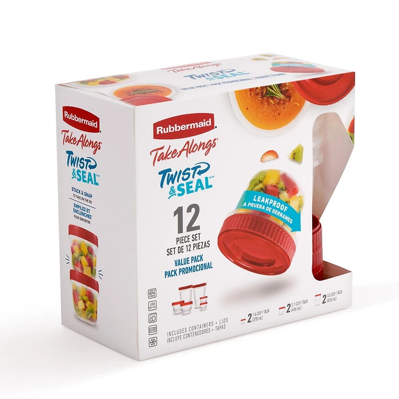 Rubbermaid TakeAlongs Twist & Seal Food Storage Containers, Ruby, 12-Piece Value Pack