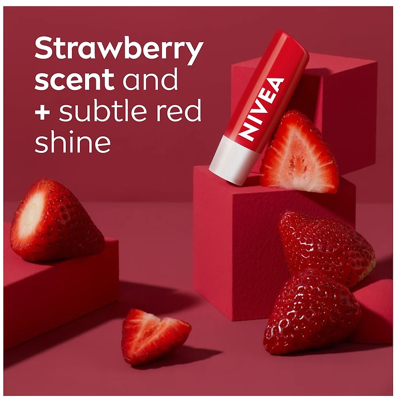 NIVEA Baume à lèvres Reflets fraise 24H d'hydratation, Paquet Duo 2x4,8g