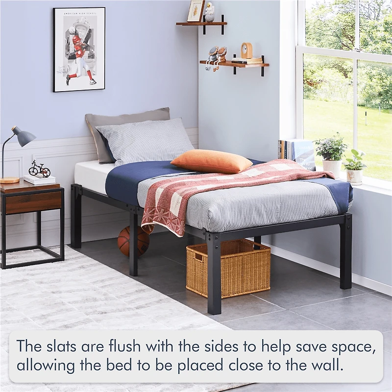 Fullfurnique Metal Platform Bed Frame with Heavy Duty Steel Slat Support, Full, Black