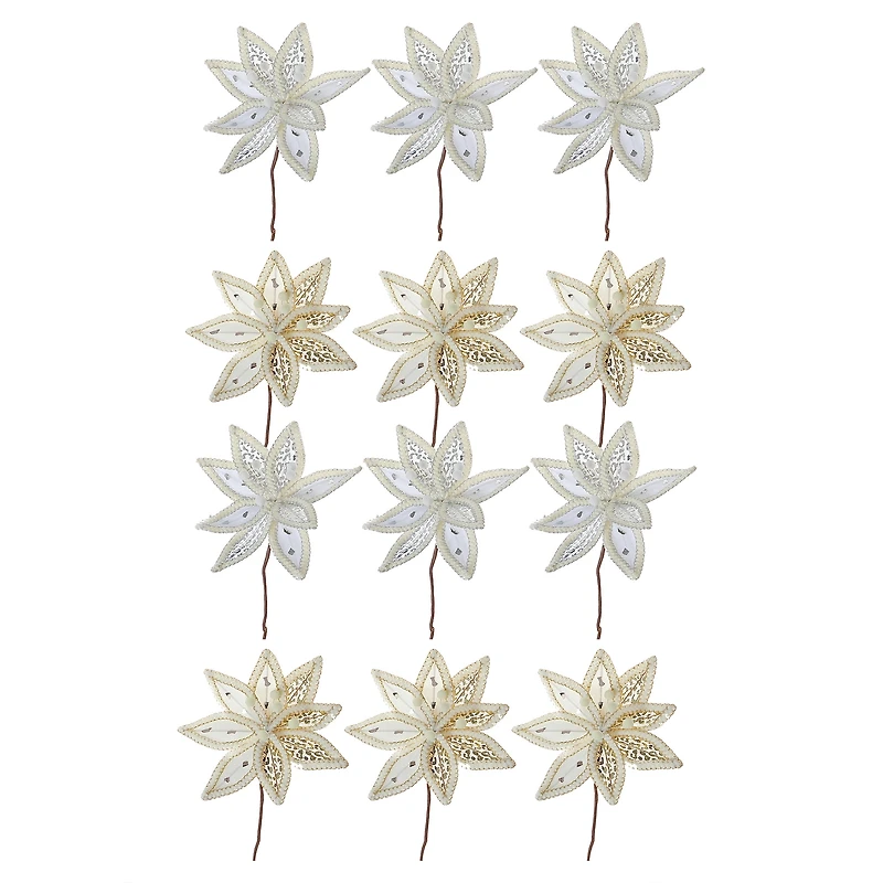 Pics De Poinsettia À Bord Tressé (Assortiment) - Lot De 12