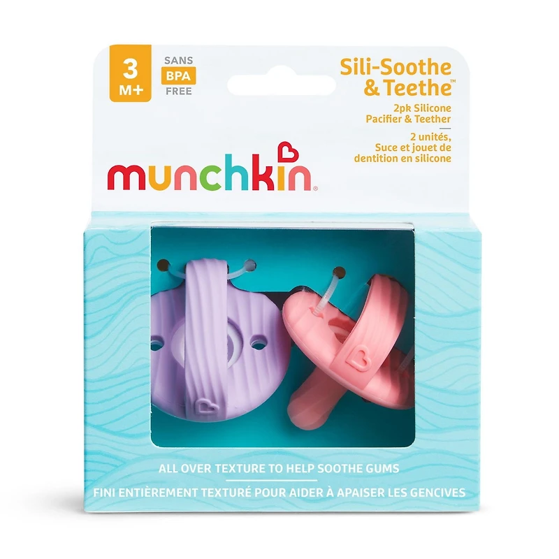 Munchkin Sili-Soothe & Teethe ™ Silicone Pacifier & Teether, 2 Pack