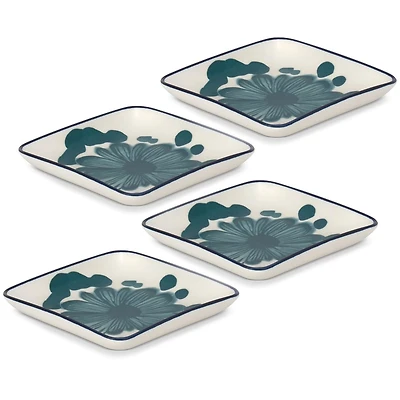 Green Petal Square Plate 12cm, Set of 4