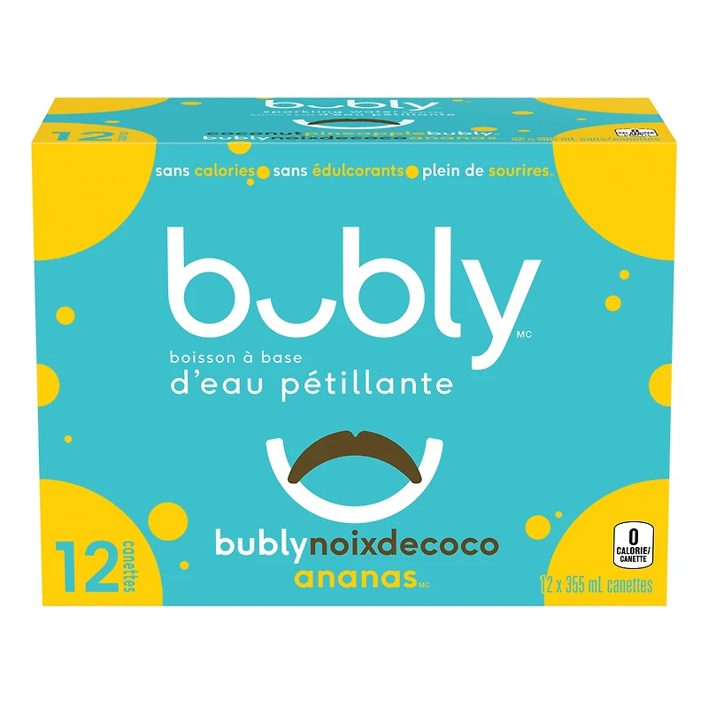 Bubly Coconut Pineapple Sparkling Water 12 x 355 ml, Cans.