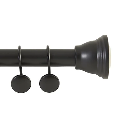 Mayott Adjustable Shower Curtain Tension Rod with 12-Piece Hook Set in Black