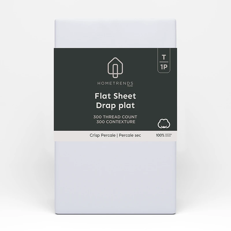 Drap plat en percale brossée 300 fils de Hometrends Taille : 1 place
