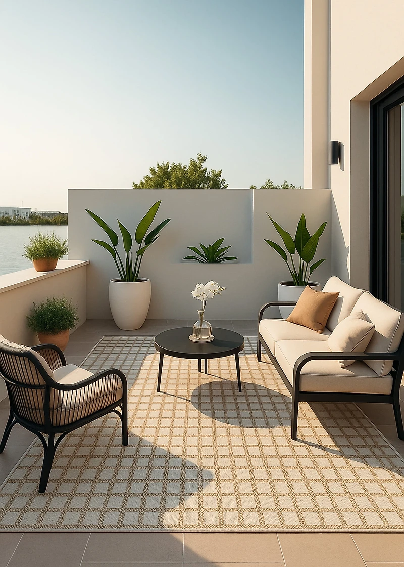 Rug Branch Maise Checkered Indoor Outdoor Area Rug, Beige Cream, Modern - Entryway, Hallway, Bathroom, and Kitchen