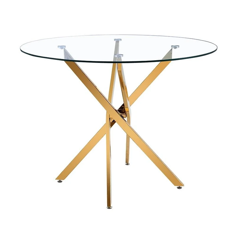 Diva Glass Star Dining Table, Round 36" with Tempered Glass Top and Polished Gold Stainless Steel Base – Showcasing a Unique Star-Inspired Design, Perfectly Sized for 4 People to Elevate Any Dining Sp
