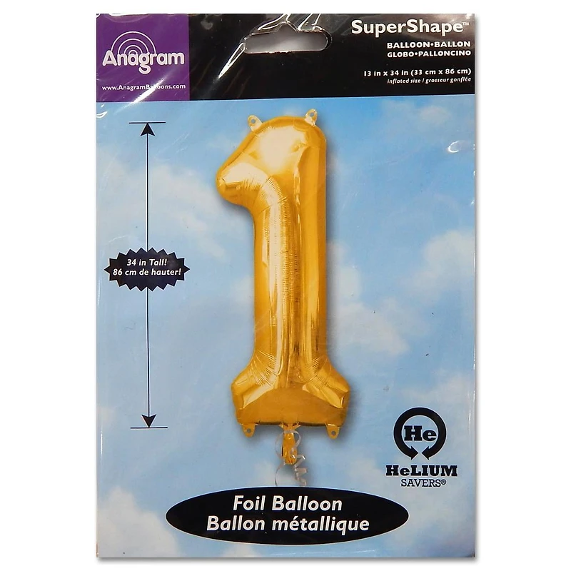 Bannière gonflable grand numéro « 1 » Party Eh! d'Anagram International en argent Comprend une pièce