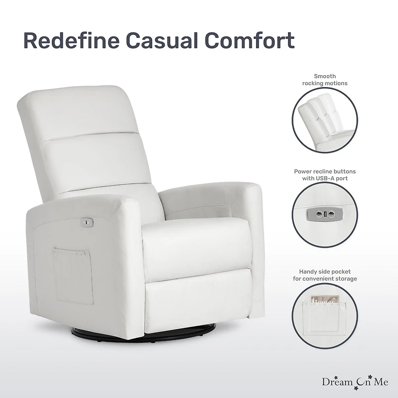 Dream On Me Berkley Leatherette Glider/ Power Recliner / Swivel Glider / Easy assembly Glider Chair