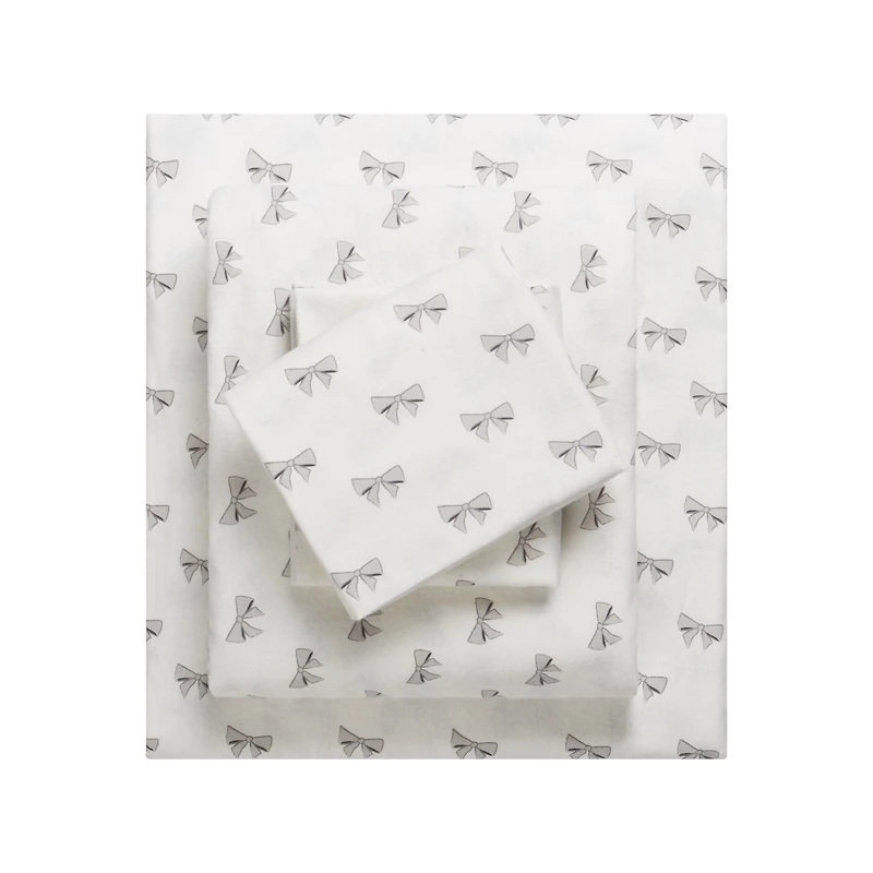 HOMETRENDS 4-Piece Parisenne Bow Flannel Sheet Set, Queen, 100% Cotton