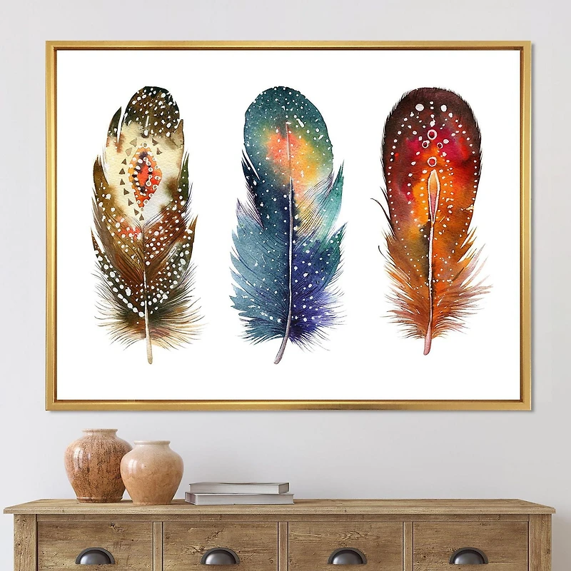 Designart Colourful Boho Feather Set IX FLOAT FRAME WALL ART