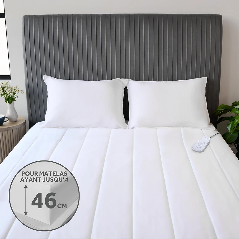 Sunbeam Quilted Electric Heated Mattress Pad 12 Heat Settings Auto Shut-Off Fast Heating White Full 54 x 75