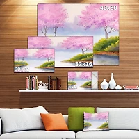 Impression sur toile « Flowering Trees Over River » Design Art